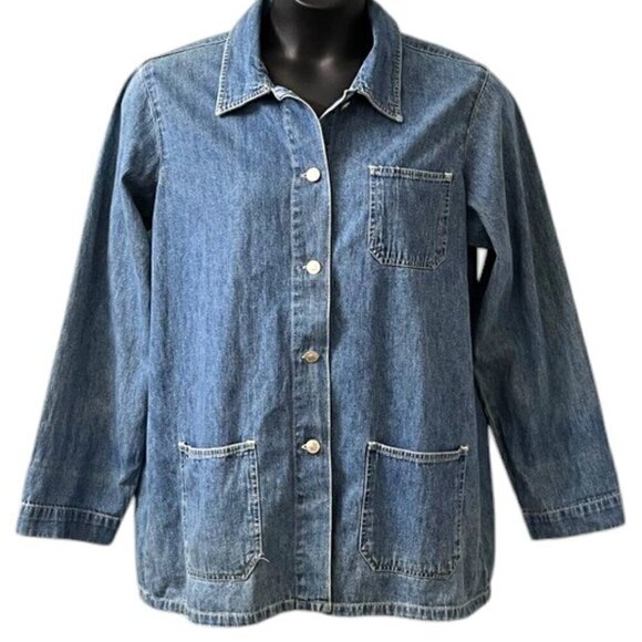 Vintage Maurices Lightweight Blue Denim 100% Cotton Chore Jacket Size Large - Picture 1 of 9